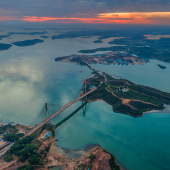 The Barelang Bridge a chain of 6 bridges that connect the islands of Batam, Rempang, and Galang, Riau Islands aerial view, Indonesia