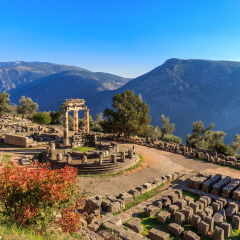 ruins Athina Pronaia temple in Ancient Delphi
