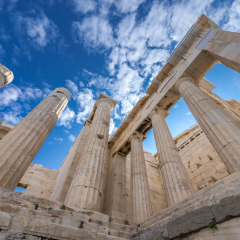 Columns of Propylaea gateway in Acropolis of Athens, Greece