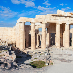 The Propylaea, propylea or propylaia that serves the entrance to the Acropolis in Athens. The Acropolis is an ancient citadel located in the Athens city.