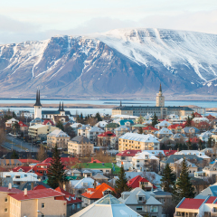 Scenery view of Reykjavik the capital city of Iceland in late winter season.