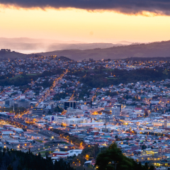 Beautiful cityscape after sunset. Nightlight. Dunedin, New Zealand.