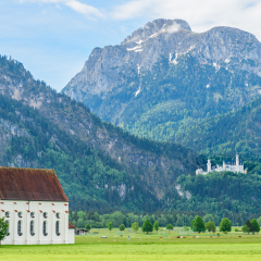Schwangau, Germany. St. Coloman Church, near the town of Fussen, Bavaria, Germany. Copy space for text                               