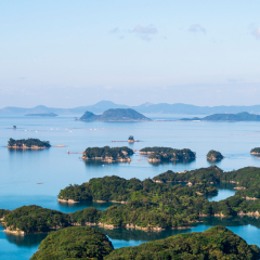 View of many island and sea. Kujuku island (99 islands) in Sasebo, Nagasaki, Japan.