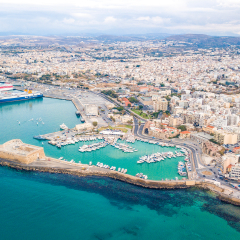 Heraklion, Greece - November 25 2017: Aerial Panorama of Heraklion city, Crete island Greece.