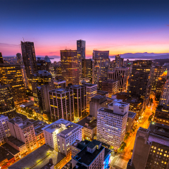 Sunset seen from the Vancouver lookout tower, British Columbia, Canada.