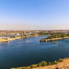 A scene for the Nile in Aswan. Colorful landscape of Nile in Aswan.