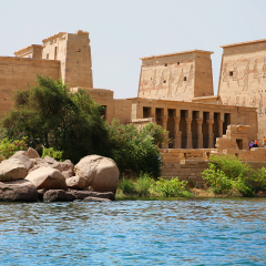 Temple of Philae at Aswan, Egypt, view from the sea