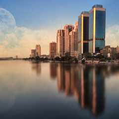 Cairo Skyline Egypt , Nile River with Cloud and Super Moon