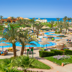 Hurghada, Egypt - April 15, 2013: Tropical resort Three Corners Sunny Beach in Hurghada. Three Corners is Belgian company with 11 hotels at Red Sea in Egypt and one in Budapest, Hungary.