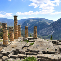 Ancient ruins of delphi in greece on a sunny day