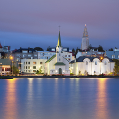 Reykjavik, Iceland. Image of Reykjavik, capital city of Iceland,  during twilight blue hour.