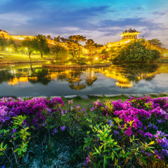 Reflection of Suwon Hwaseong fortres in Suwon,South Korea.