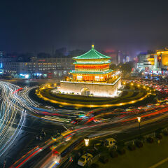 陕西省西安市城市建筑夜景