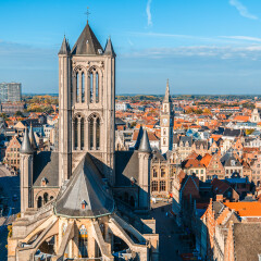 View from Belfort tower with St. Nicholas Church, Ghent, Belgium