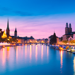 Zurich Skyline and the River Limmat in the Evening (Switzerland)