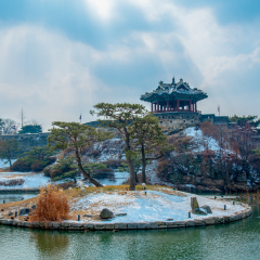 Hwaseong Fortress, Korean Traditional Architecture at Suwon city. In winter night, South Korea.
