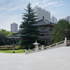 Oriental traditional and new Buildings and Stairs near Shaanxi History Museum, Xian, China