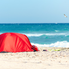camping on sandy beach