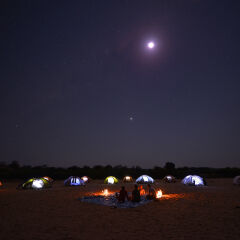 A camp on the Tsiribihina River at night, Miandrivazo, Madagascar