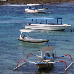 BALI, INDONESIA - SEPTEMBER 12, 2015: Mushroom Beach at Nusa Lembongan Island, Bali on Sep 12, 2015. This island is tourism-based infrastructure and popular destination for tourists to dive and surf.