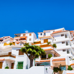 Beautiful view of the traditional architecture of Los Cristianos, Costa Adeje and Las Americas, Tenerife, Canary Islands, Spain