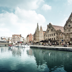 Leie river in Ghent town, Belgium