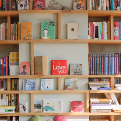 PAJU, KOREA - NOVEMBER 24, 2009: bookself on a wall in a bookcafe located in Heyri Artvillage