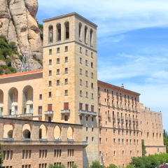 Large buildings from Santa Maria de Montserrat Abbey (Montserrat Monastery) in Catalonia, Spain