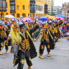 LIMA, PERU-JANUARY 31: Unidentified men perform during Festival of the Virgin de la Candelaria on January 31,2015 in Lima, Peru. Core of the festival is dancing performed by different dance schools