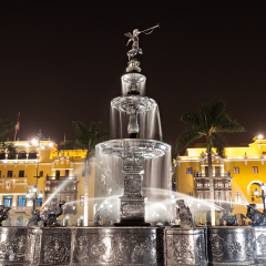 Fountain on the Plaza Mayor in Lima, Peru