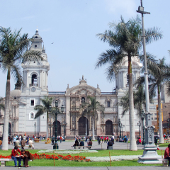LIMA PERU NOVEMBER 24: Cathedral at Plaza de Armas on november 24 2009 in Lima, Peru.Is the birthplace of the city of Lima, as well as the core of the city. Located in the Historic Centre of Lima.