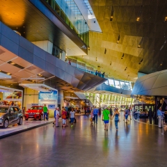 MUNICH, GERMANY, AUGUST 20, 2015: interior of the futuristic looking headquarters of BMW car manufacturer in munich, germany