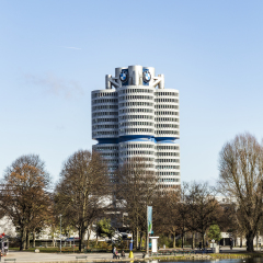MUNICH, GERMANY - NOV 28, 2016: BMW four-cylinder tower in Munich.