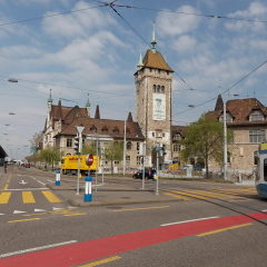 Zurich, Switzerland: May 03, 2016: Cityscape with traffic view of Swiss National museum (Landesmuseum) in Zurich, Switzerland.