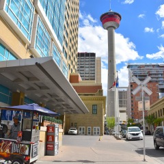 CALGARY, AB- MAY 29: Downtown Calgary on May 29 2016 in Calgary, AB. Calgary has prominent buildings in a variety of styles by many famous architects.