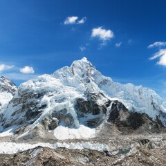 himalaya, panoramic view of himalayas mountain, Mount Everest with beautiful sky and Khumbu Glacier - way to Everest base camp, Khumbu valley, Sagarmatha national park, Nepalese himalayas