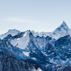 beautiful view of mount Ama Dablam with beautiful sky on the way to Everest base camp, Khumbu valley, Sagarmatha national park, Everest area, Nepal
