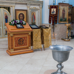Moscow region, Russia - Jan 31, 2017: A baptismal font.The interior of the Temple of Kazan mother of God.