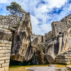 Condor temple, Machu Picchu, Peru - Ruins of Inca Empire city, amazing place of Cusco region, South America