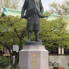 Osaka, Japan - April 8, 2015: Toyotomi Hideyoshi is regarded as Japan's second great unifier. He succeeded his former liege lord, Oda Nobunaga, and brought an end to the Warring States period.