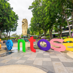 Singapore, Singapore - October 10, 2016 : Merlion at Sentosa island at Singapore. Sentosa is a popular island resort in Singapore with more than 5 million visitors per year