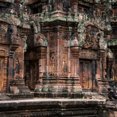 Banteay Srei is built largely of red sandstone and is a 10th-century Cambodian temple dedicated to the Hindu god Shiva, Siem Reap, Cambodia