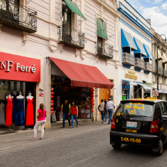 PUEBLA, MEXICO - OCT 30, 2016: Architecture of historic centre of Puebla, Mexico. The city was founded in 1531 in an area called Cuetlaxcoapan