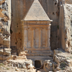 JERUSALEM ISRAEL 23 10 16: The tomb of the priest Zechariah Ben Jehoiada is an ancient stone monument adjacent to the Tomb of Benei Hezir.