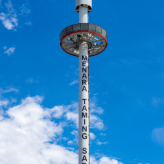 NOV 22; 2015: Taming Sari Tower. A revolving gyro tower in Malacca City; Malacca; Malaysia to view spectacular and panoramic view of Malacca UNESCO World Heritage City.