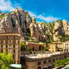 Santa Maria de Montserrat abbey in Monistrol, in a beautiful summer day, Catalonia, Spain