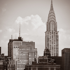 Chrysler Building. The Chrysler Building is an Art Deco-style skyscraper located on the East Side of Midtown Manhattan in New York City. Old photo stylization, film grain added. Sepia toned