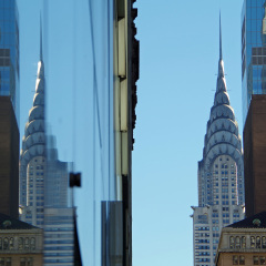New York, New York- February Fourth: The Chrysler Building and the reflection of the Chrysler Building seen in glass architecture. February 4th 2017, NYC. 