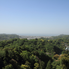 Kencho ji and cityscape of Kamakura from top of mountain, in Kamakura, Kanagawa, Japan
